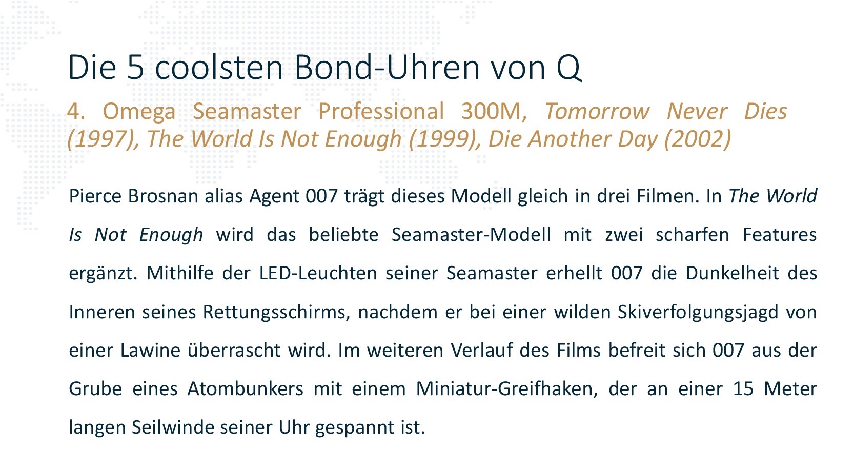 Infoquelle1 Features Bond Uhren 007
